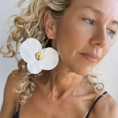 white orchid earrings