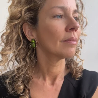 green bug earrings