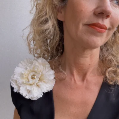 white peony brooch